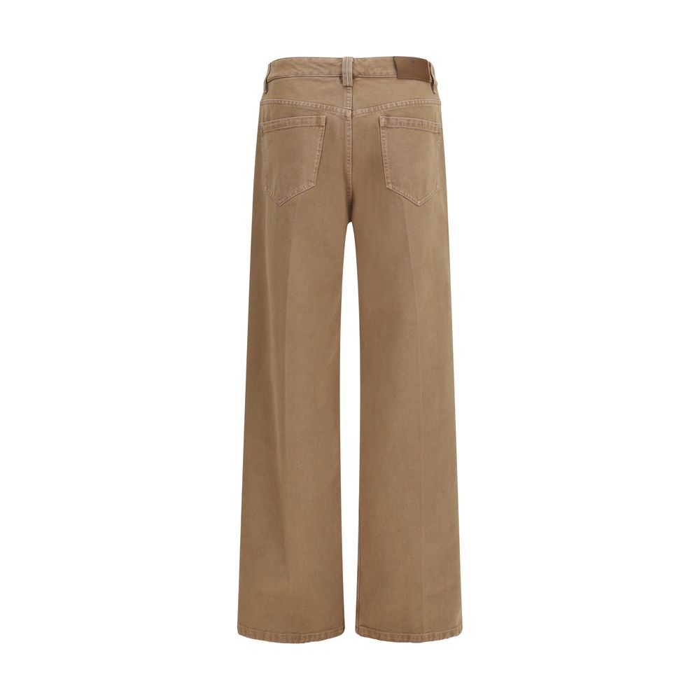 Brown Cotton Straight-Leg Jeans