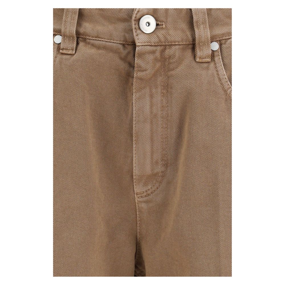 Brown Cotton Straight-Leg Jeans