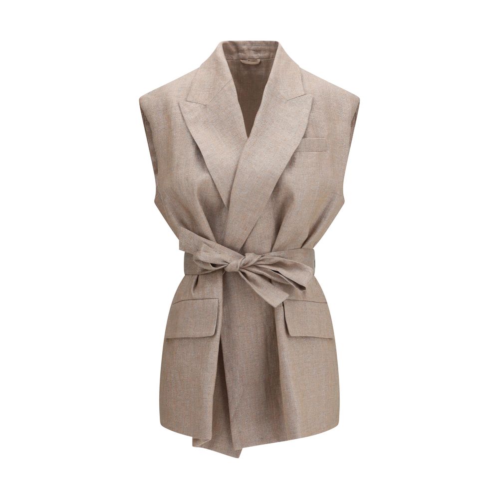 Beige Linen Sleveless Jacket