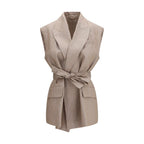 Beige Linen Sleveless Jacket