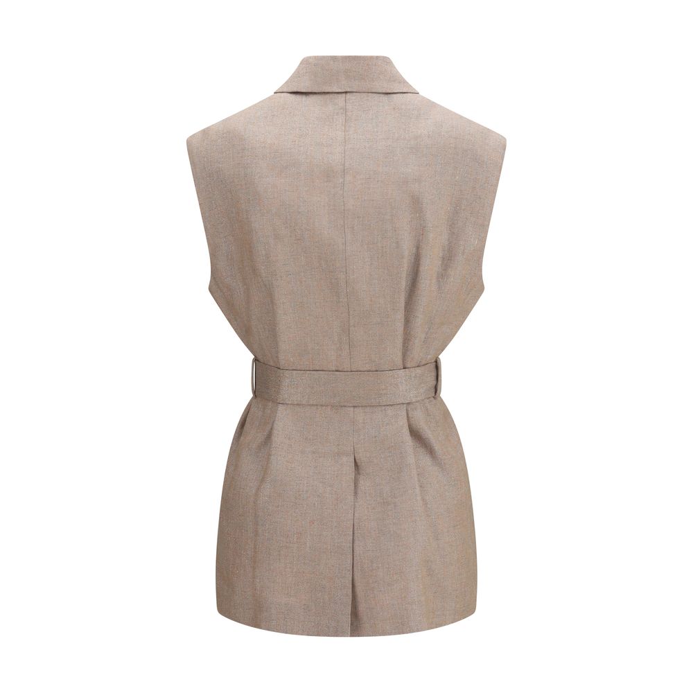 Beige Linen Sleveless Jacket