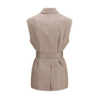 Beige Linen Sleveless Jacket