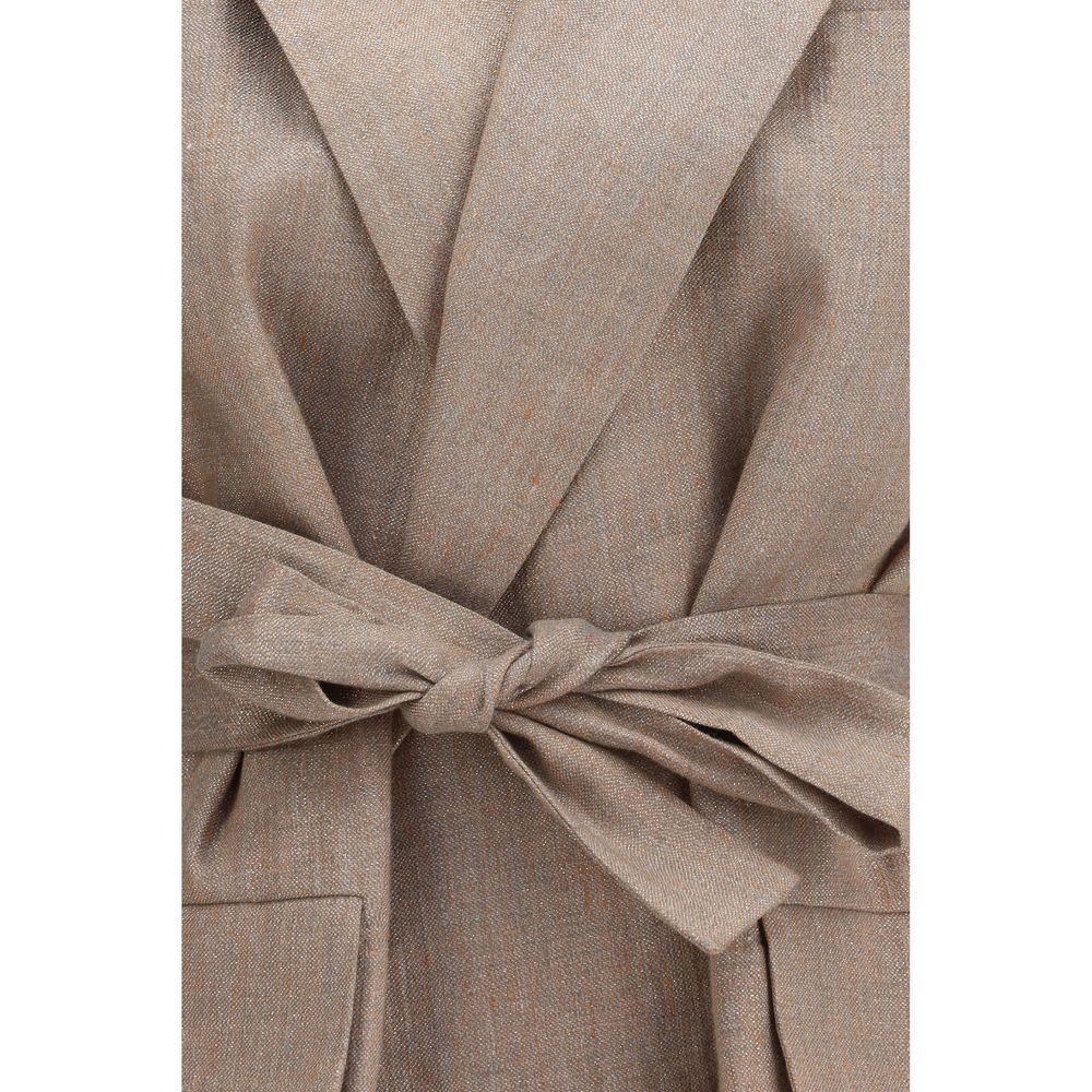 Beige Linen Sleveless Jacket