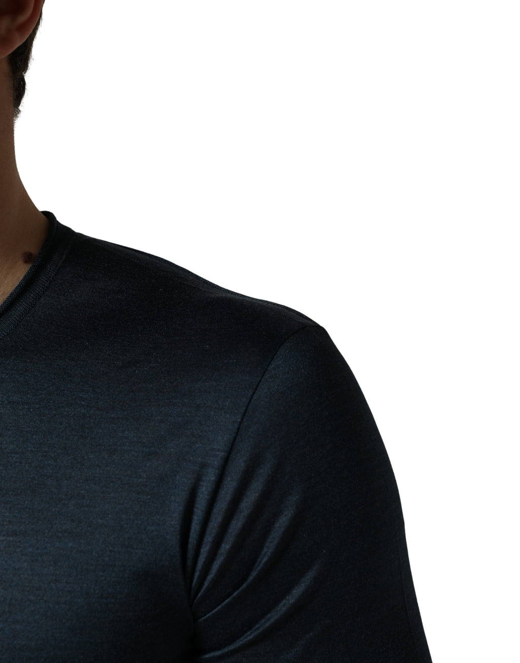 Dark Blue Silk Crew Neck Short Sleeve T-shirt