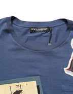 Navy Blue Cotton Graphic Crew Neck T-shirt