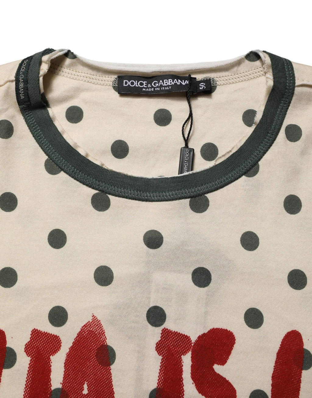 Beige Cotton Polka Dot Graphic Tee T-shirt