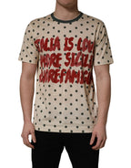 Beige Cotton Polka Dot Graphic Tee T-shirt