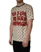 Beige Cotton Polka Dot Graphic Tee T-shirt