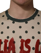 Beige Cotton Polka Dot Graphic Tee T-shirt