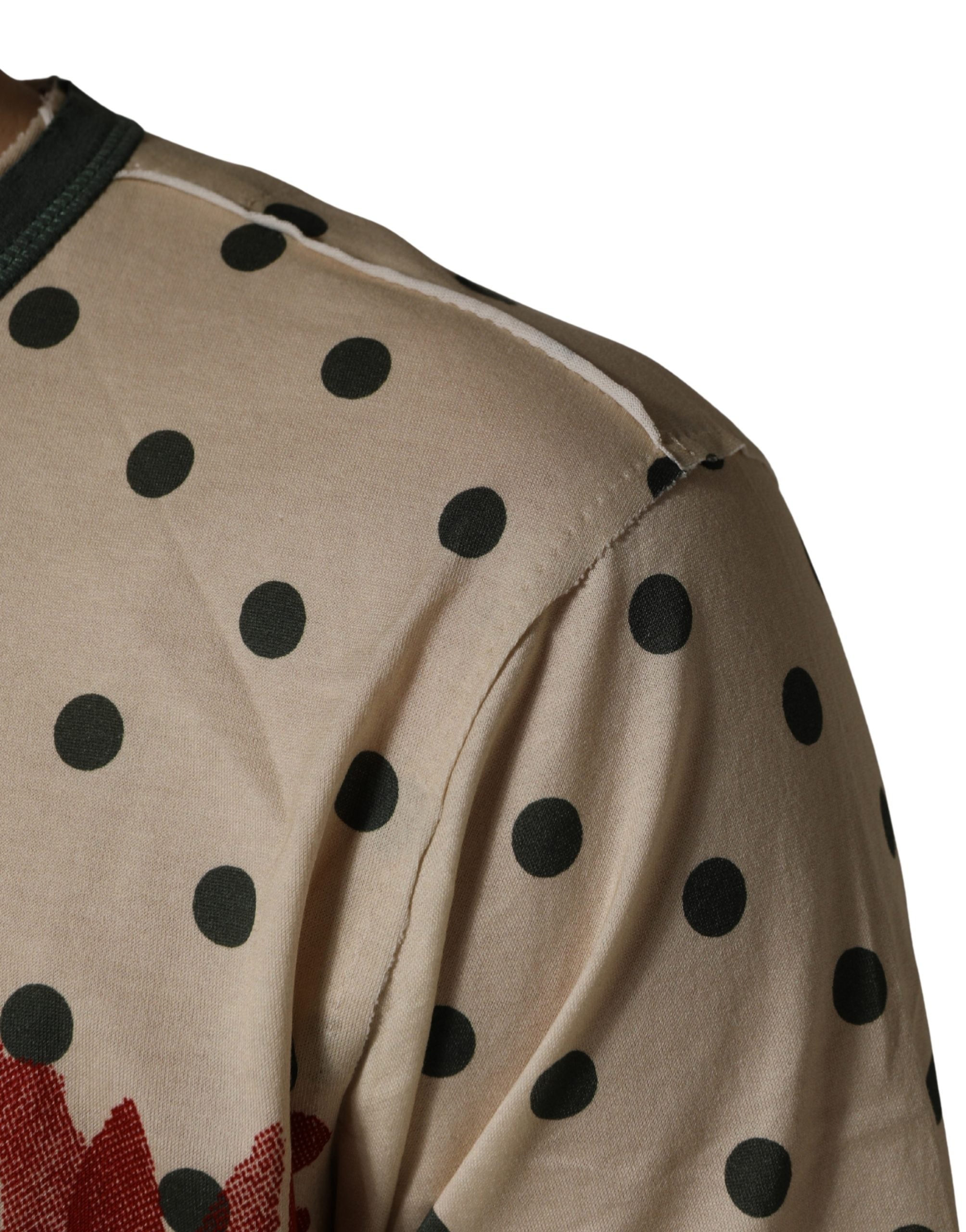 Beige Cotton Polka Dot Graphic Tee T-shirt