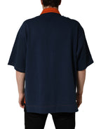 Navy Blue Cotton Logo Short Sleeves Men Polo T-shirt