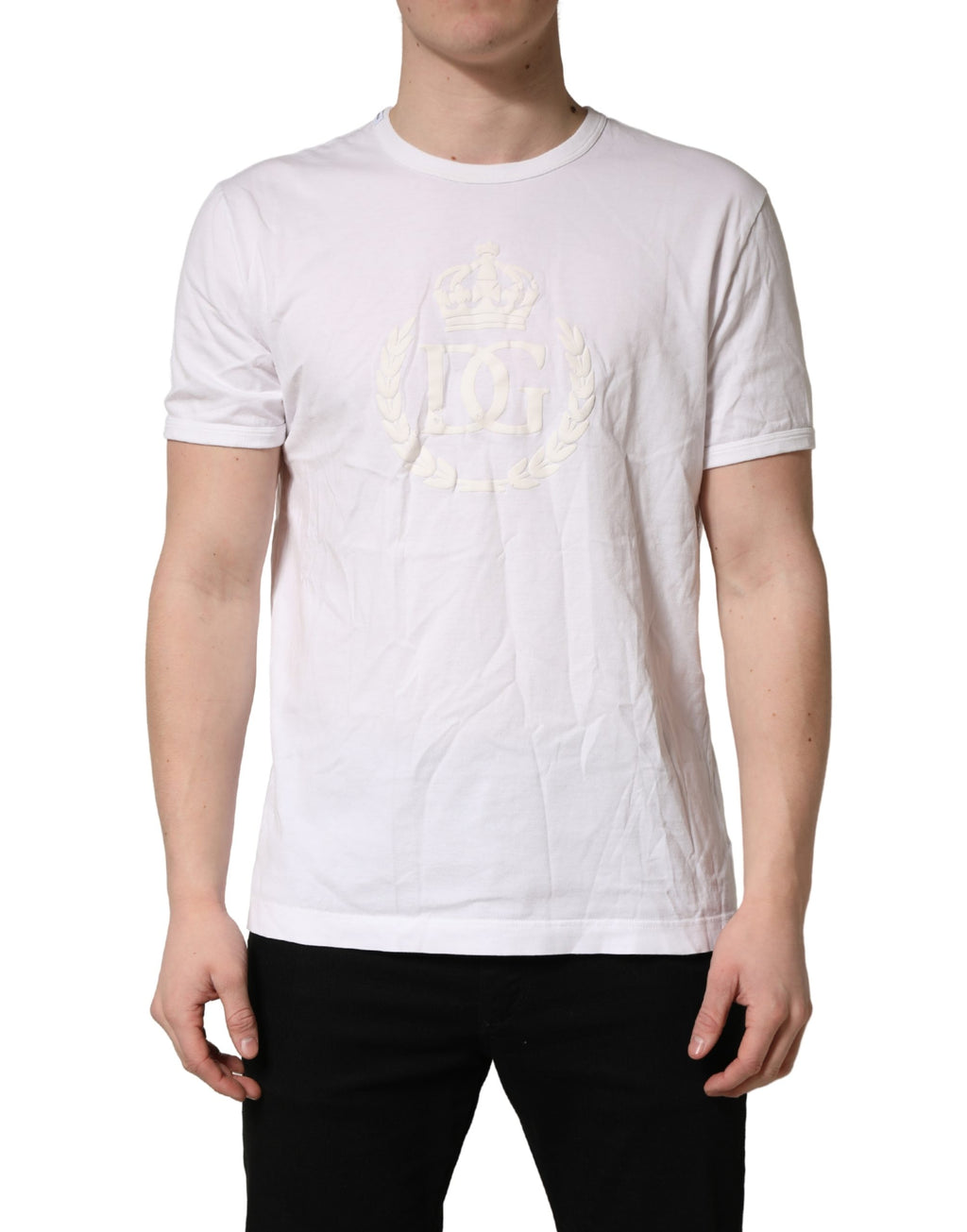White Cotton DG Crown Embossed Men T-shirt
