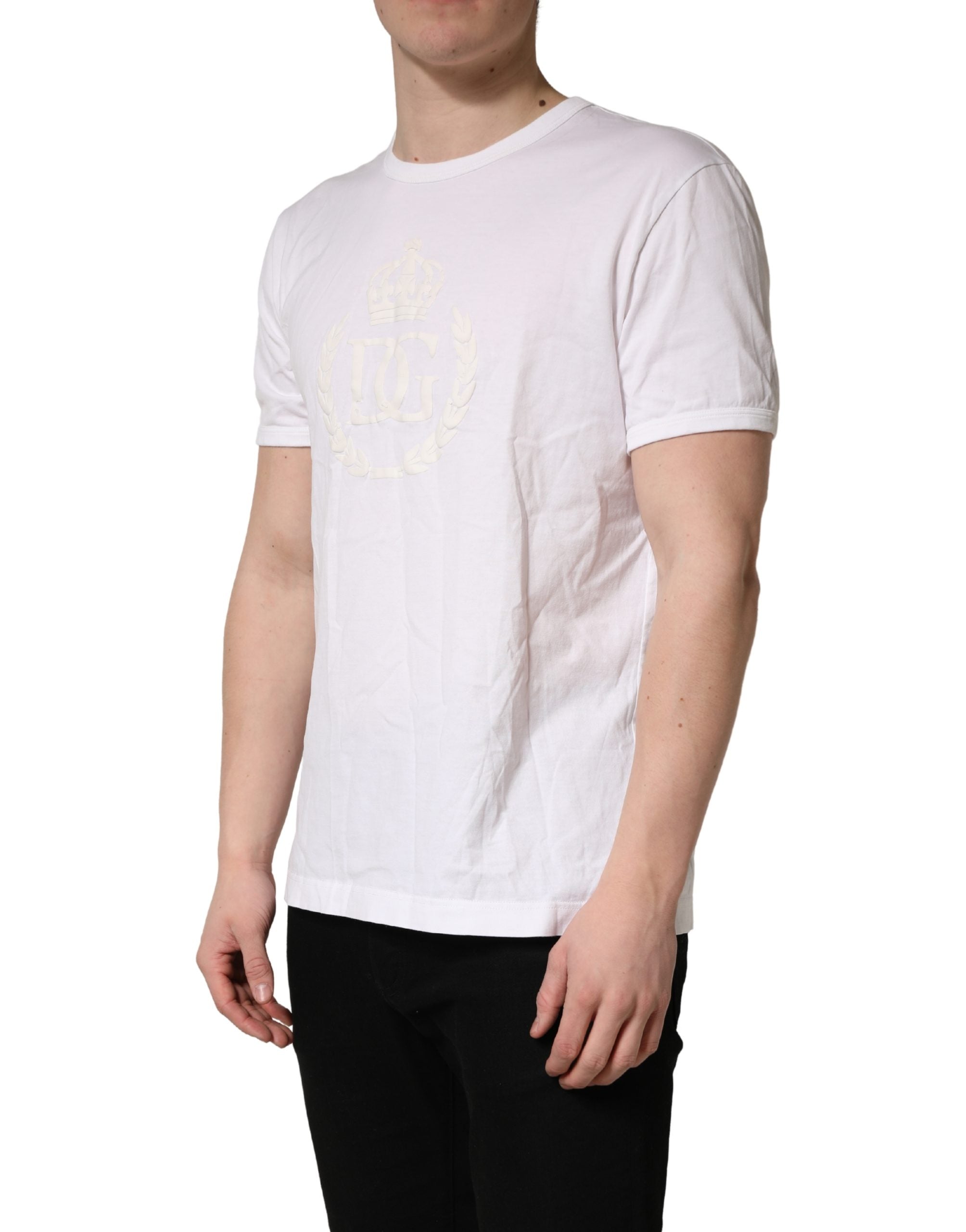 White Cotton DG Crown Embossed Men T-shirt
