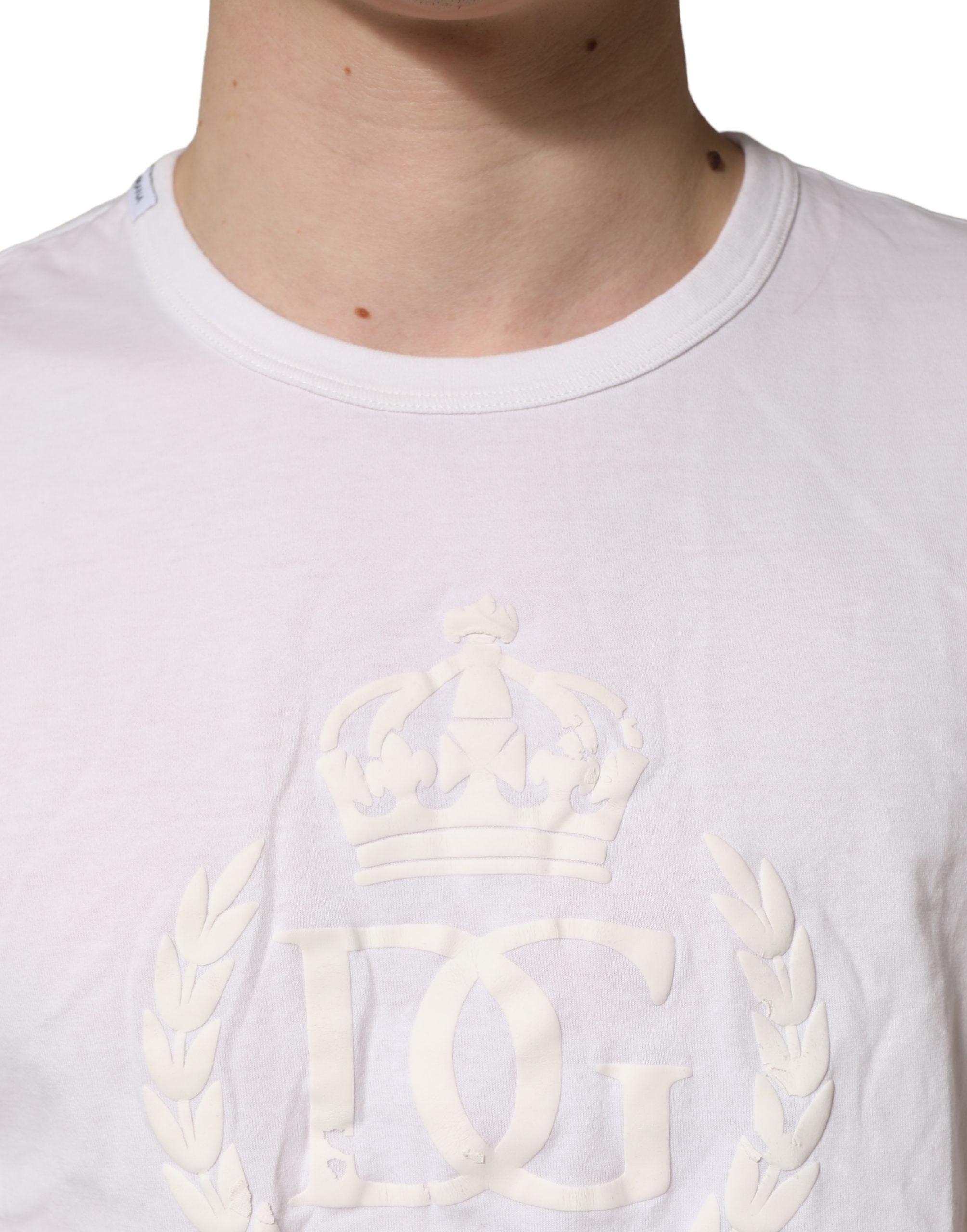 White Cotton DG Crown Embossed Men T-shirt
