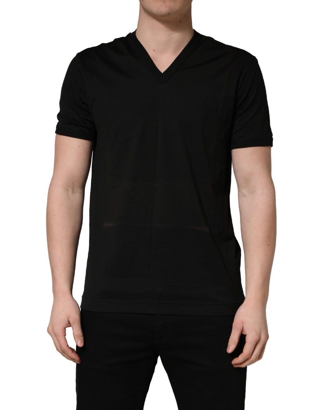 Black Cotton V-Neck Men Short Sleeves T-shirt