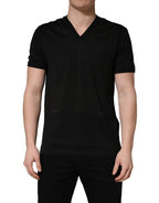 Black Cotton V-Neck Men Short Sleeves T-shirt