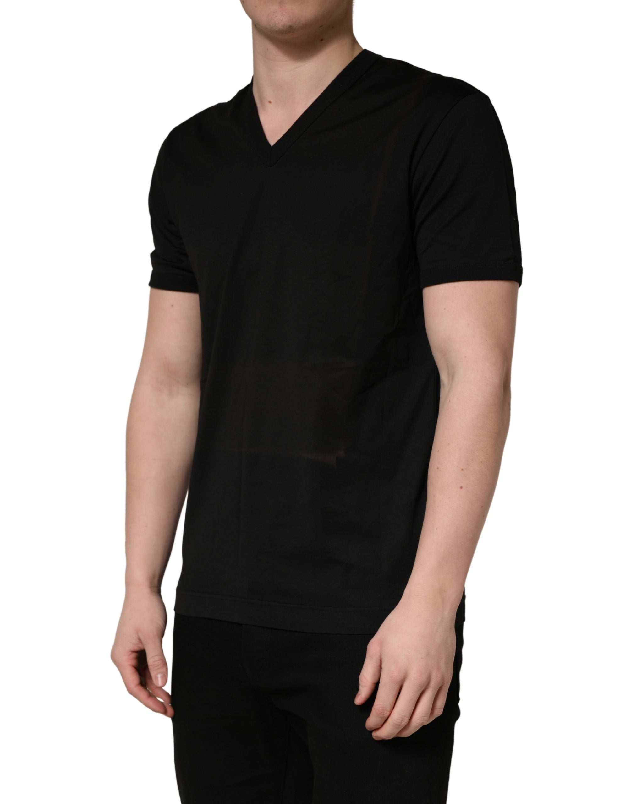 Black Cotton V-Neck Men Short Sleeves T-shirt
