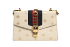 Cream Leather with a Bee and Star Print Leather Sylvie Crossbody Bag