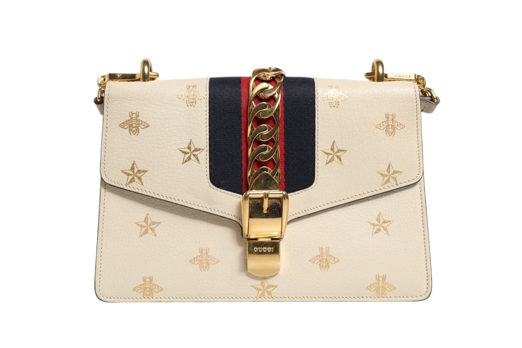 Cream Leather with a Bee and Star Print Leather Sylvie Crossbody Bag