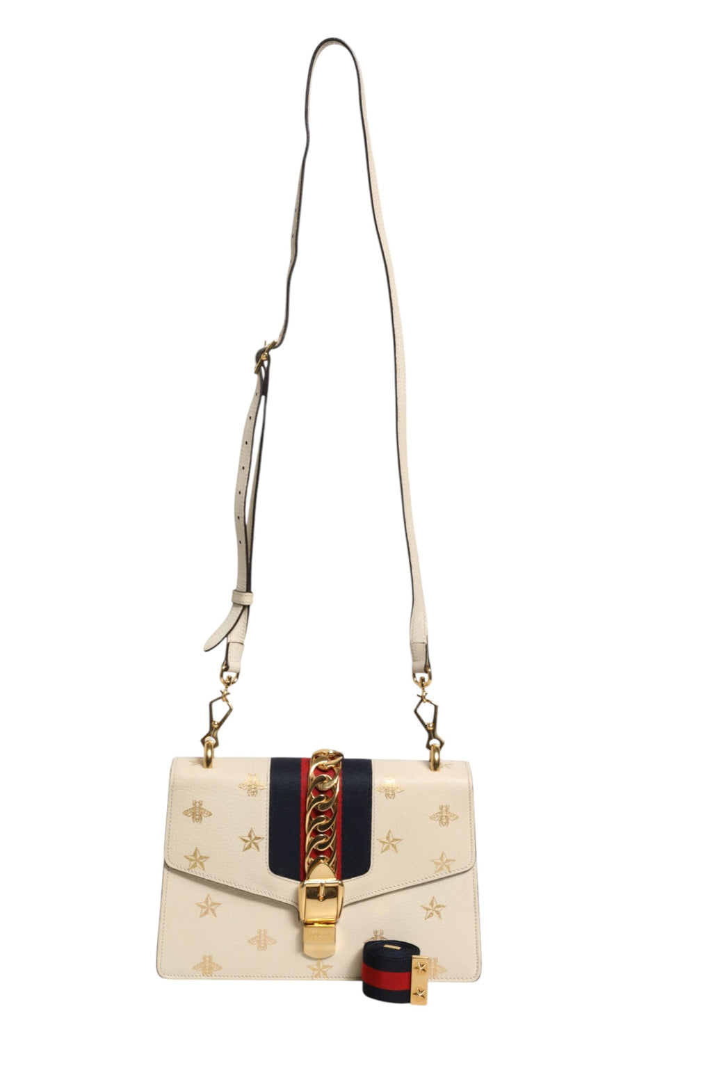 Cream Leather with a Bee and Star Print Leather Sylvie Crossbody Bag
