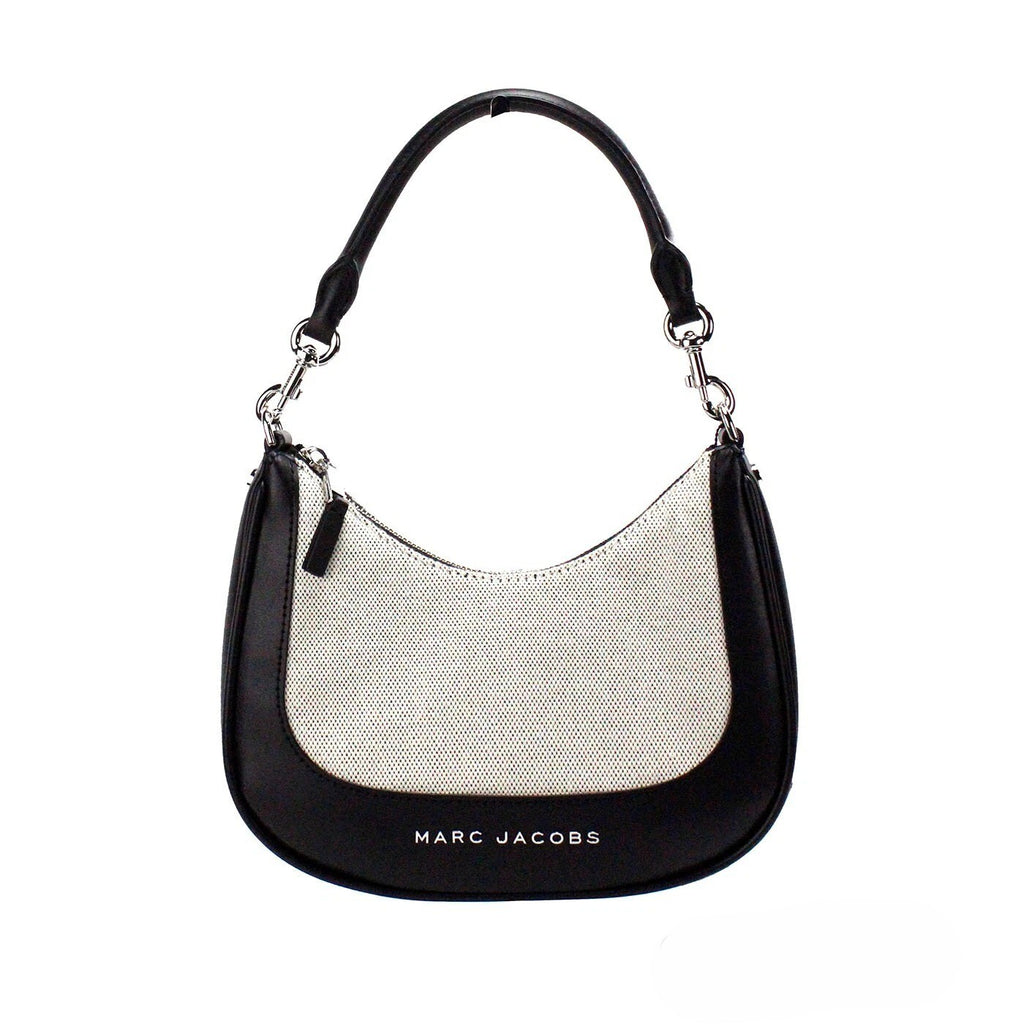 Marc Jacobs Natural Black Canvas Leather Hobo Shoulder Handbag Purse