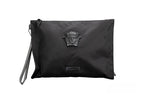 Versace Large Black Nylon Fabric Medusa Convertible Pouch Clutch Wristlet Bag