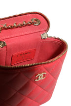 Red Caviar Quilted Small Vertical Coco Beauty Vanity Case with Chain