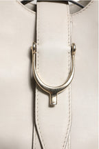 White Leather Stirrup Top Handle Bag