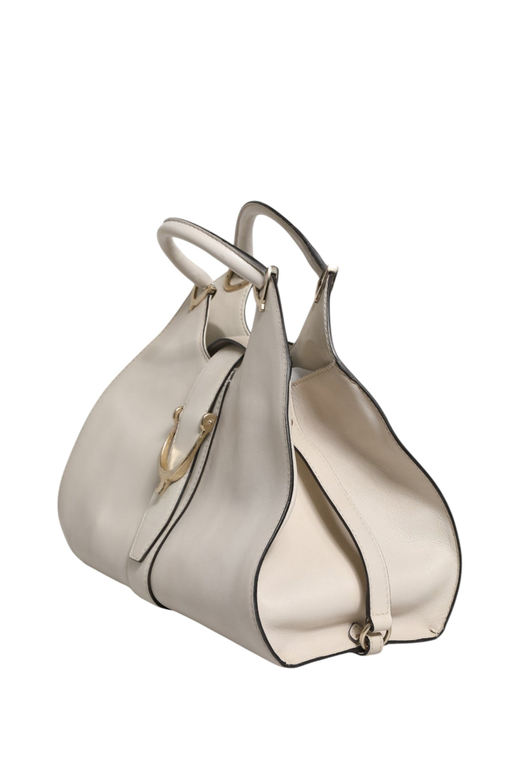 White Leather Stirrup Top Handle Bag