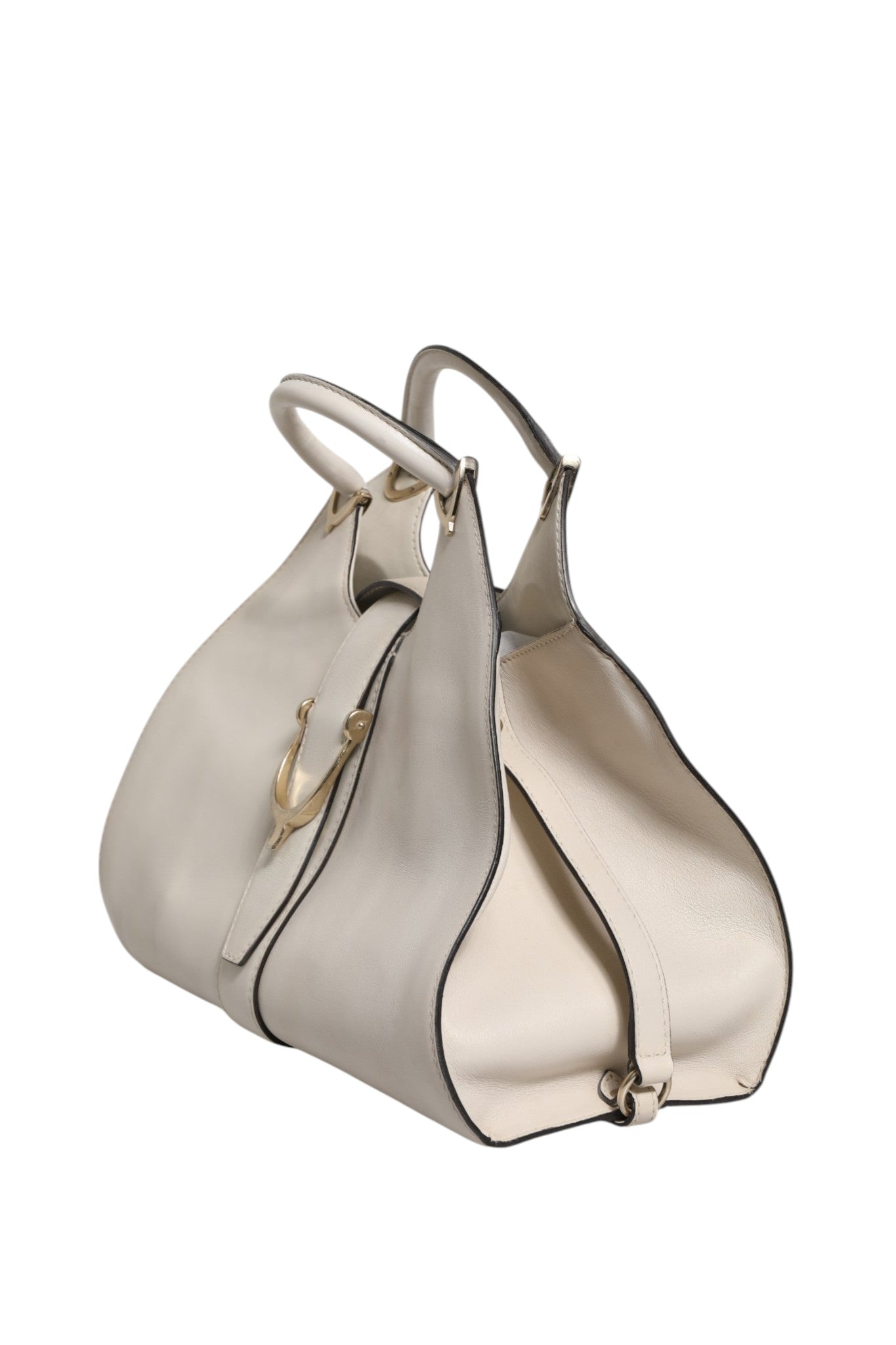 White Leather Stirrup Top Handle Bag