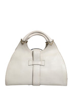 White Leather Stirrup Top Handle Bag