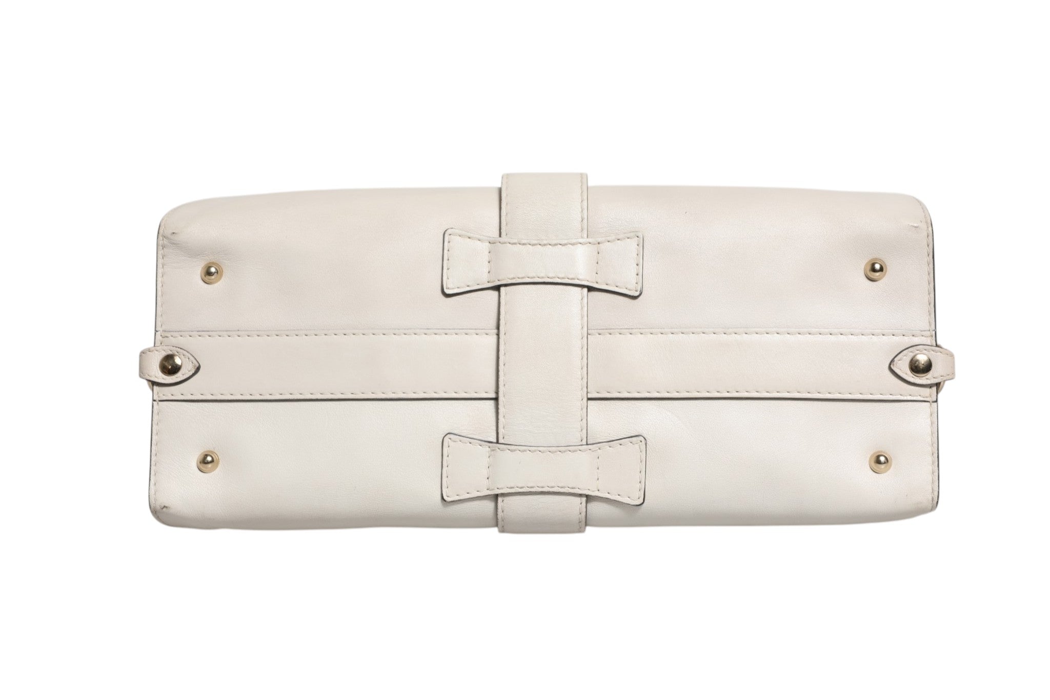 White Leather Stirrup Top Handle Bag