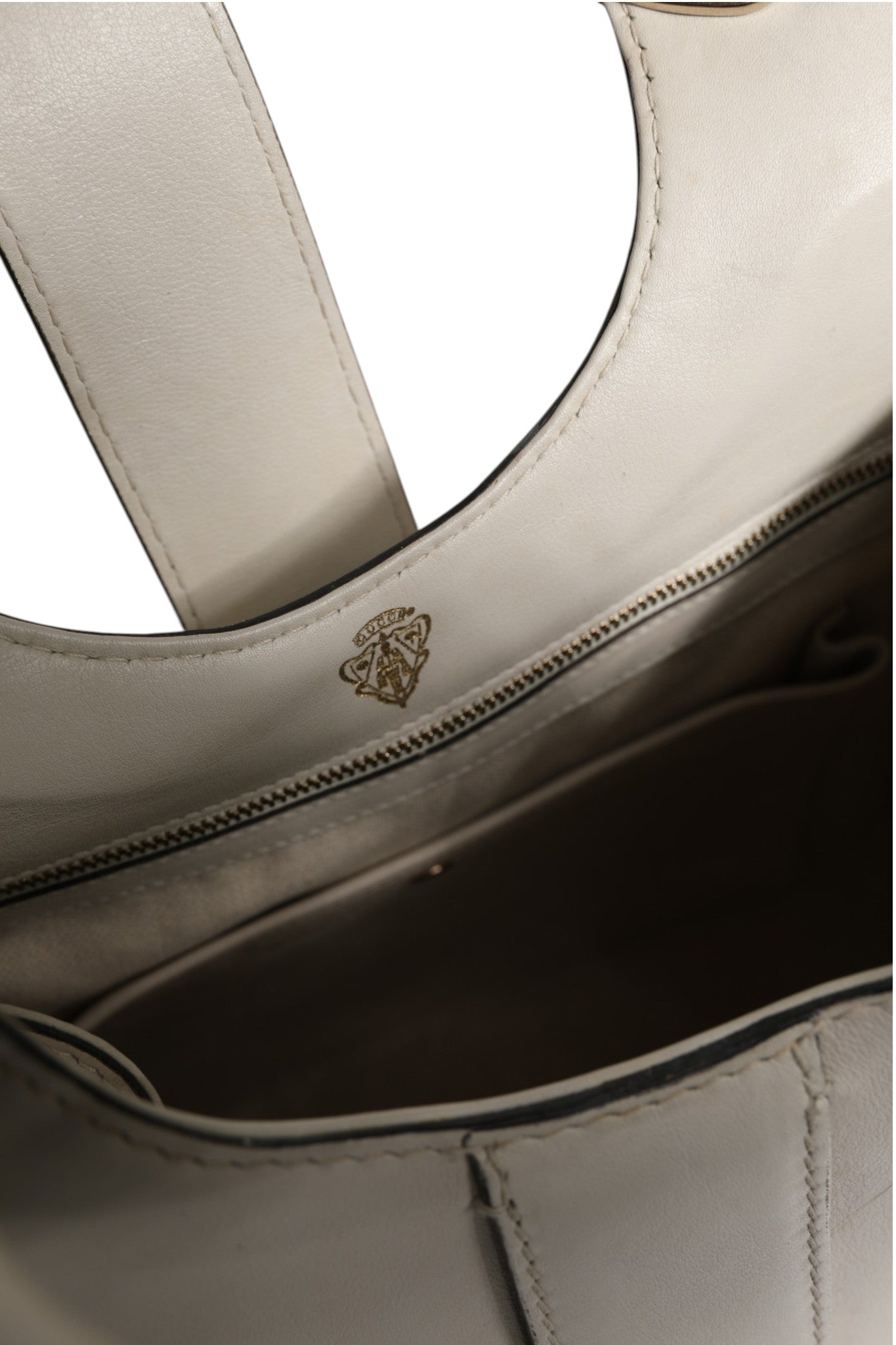 White Leather Stirrup Top Handle Bag