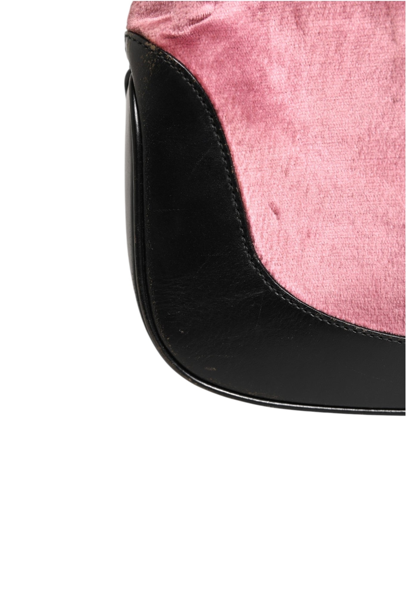 Jackie Pink Velvet And Black Leather Shoulder Bag