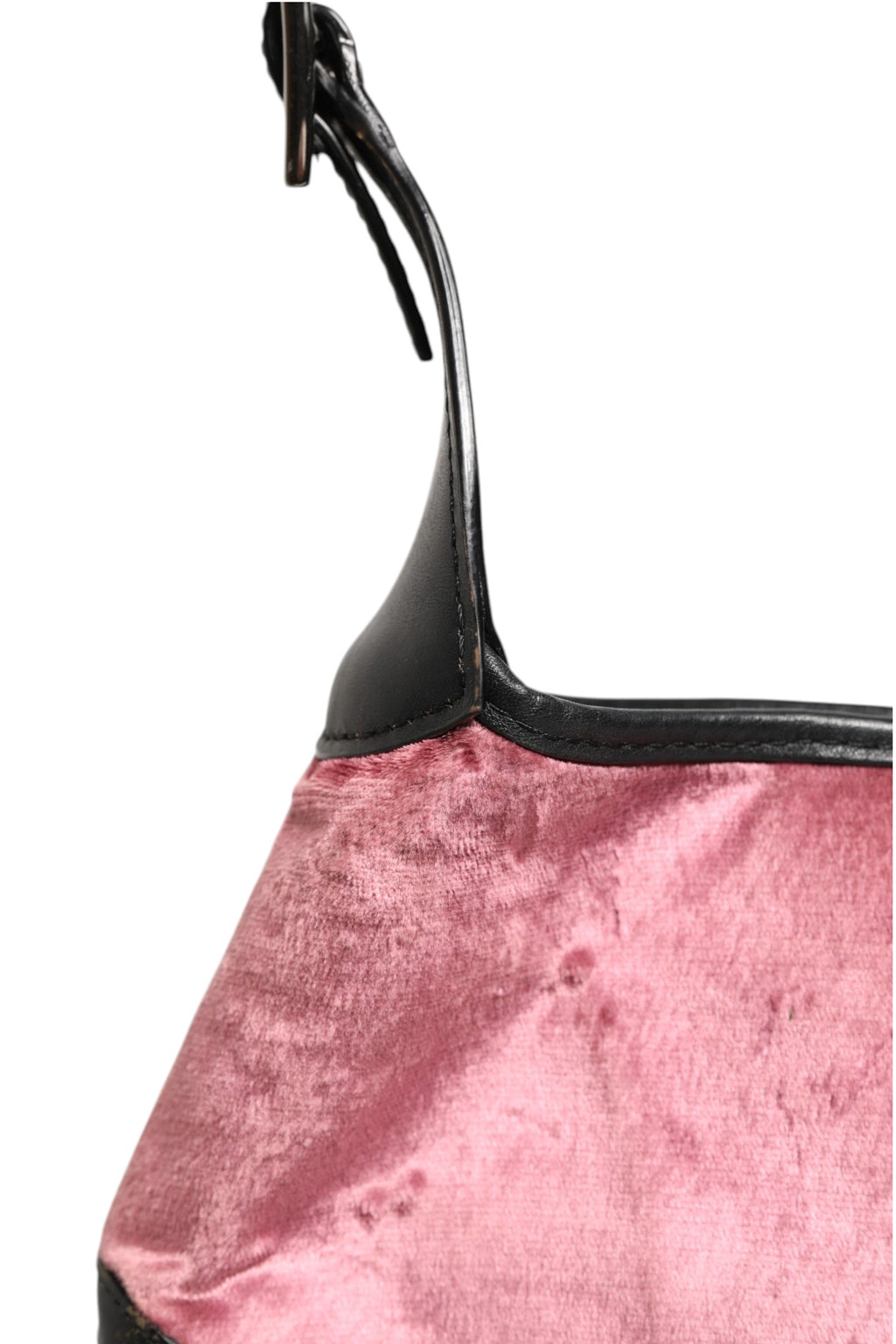 Jackie Pink Velvet And Black Leather Shoulder Bag