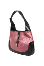 Jackie Pink Velvet And Black Leather Shoulder Bag
