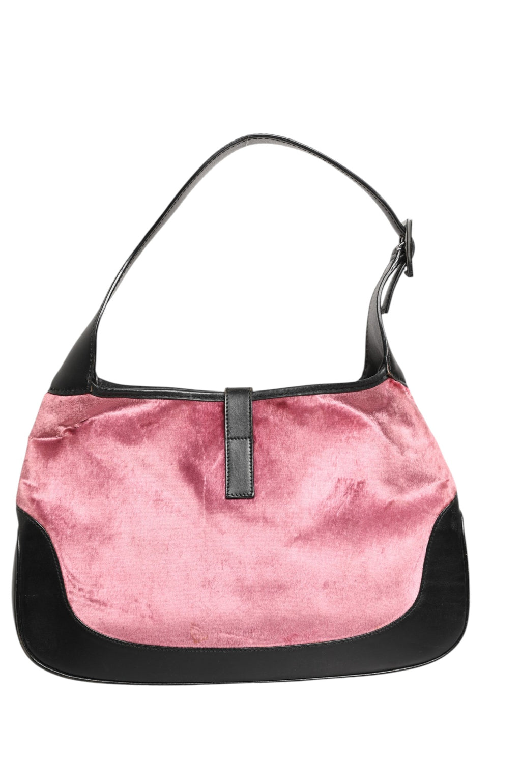 Jackie Pink Velvet And Black Leather Shoulder Bag