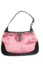 Jackie Pink Velvet And Black Leather Shoulder Bag