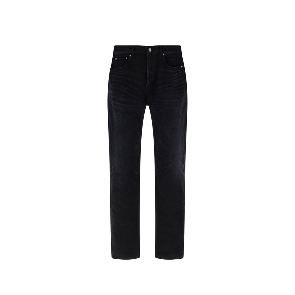 Black Cotton Straight-Leg Jeans