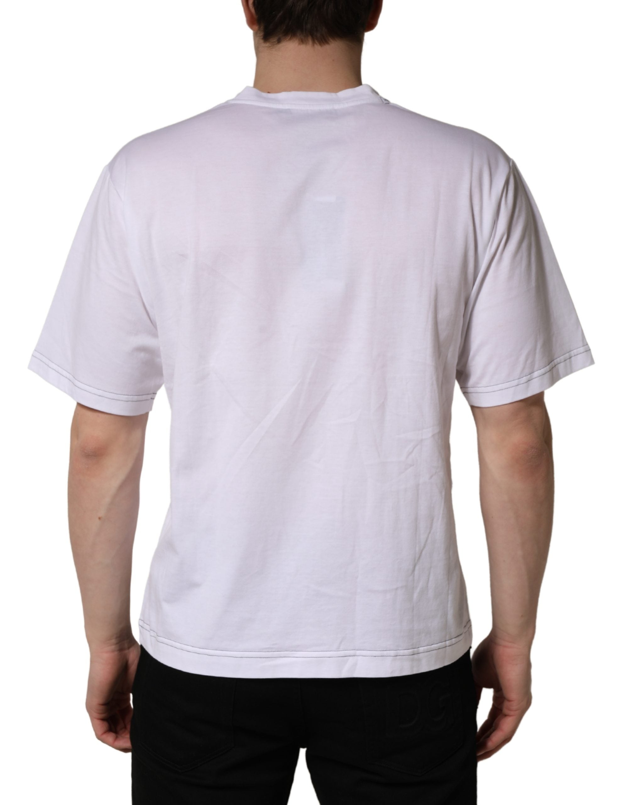 White Leopard Print DG Logo MenCotton T-shirt