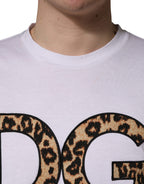 White Leopard Print DG Logo MenCotton T-shirt