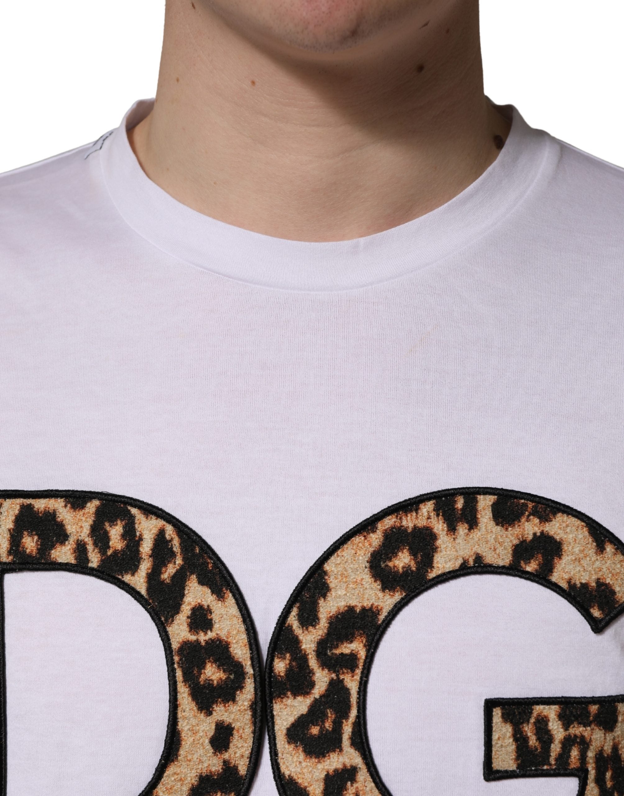 White Leopard Print DG Logo MenCotton T-shirt