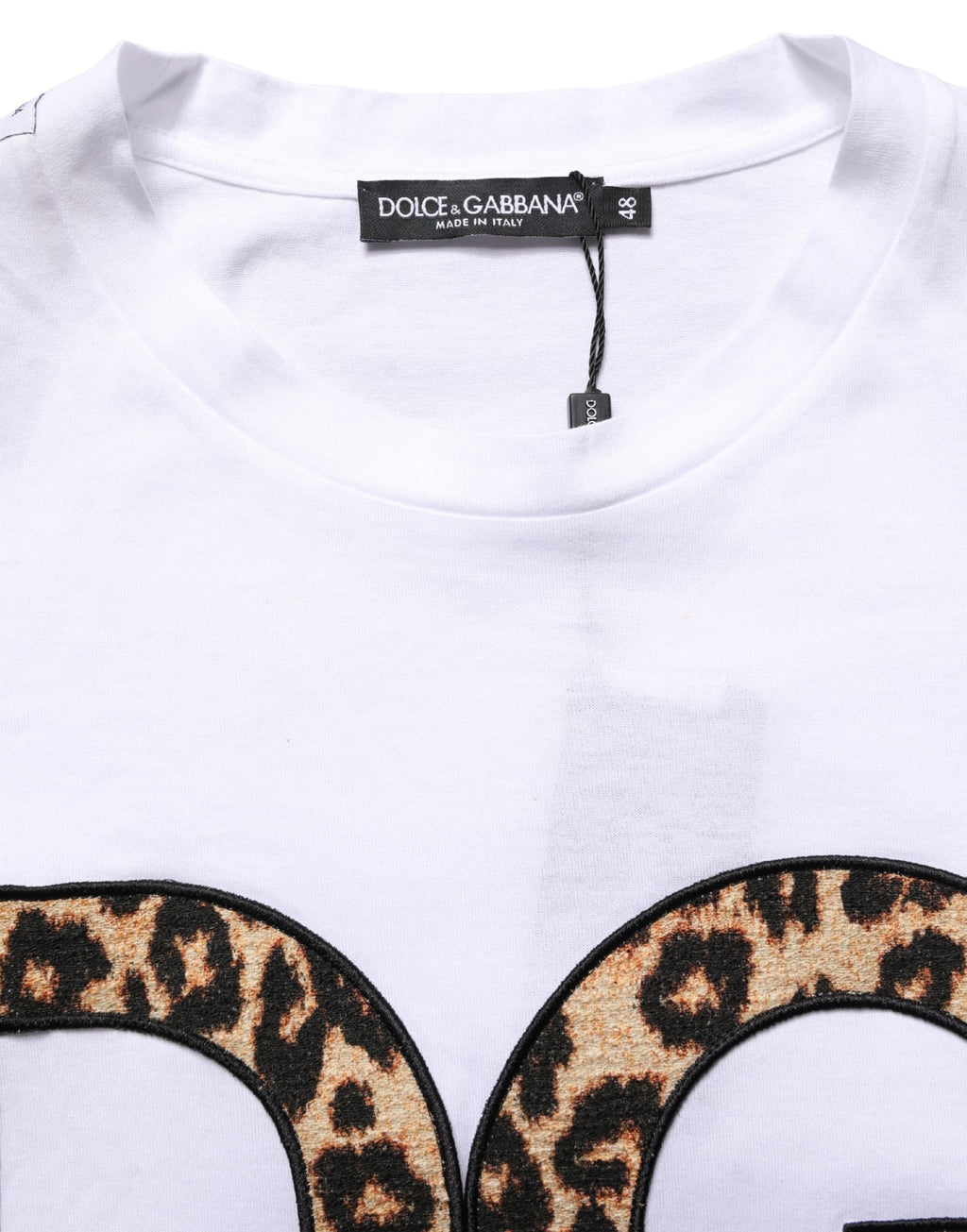 White Leopard Print DG Logo MenCotton T-shirt