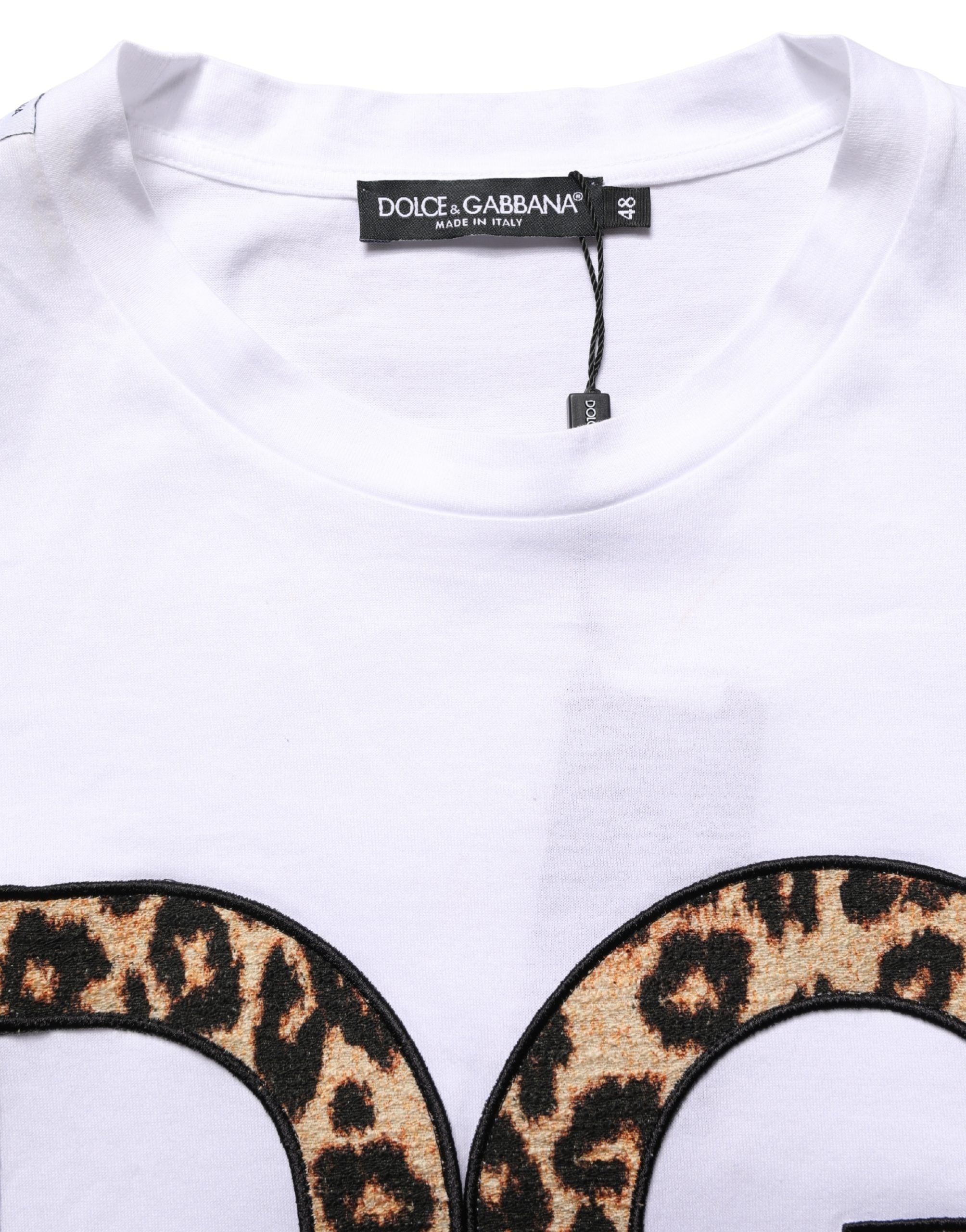 White Leopard Print DG Logo MenCotton T-shirt