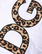 White Leopard Print DG Logo MenCotton T-shirt
