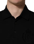 Black Cotton Collared Short Sleeves Men Polo T-shirt
