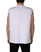 White Rhinestones Sleeveless Round Neck T-shirt