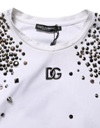 White Rhinestones Sleeveless Round Neck T-shirt