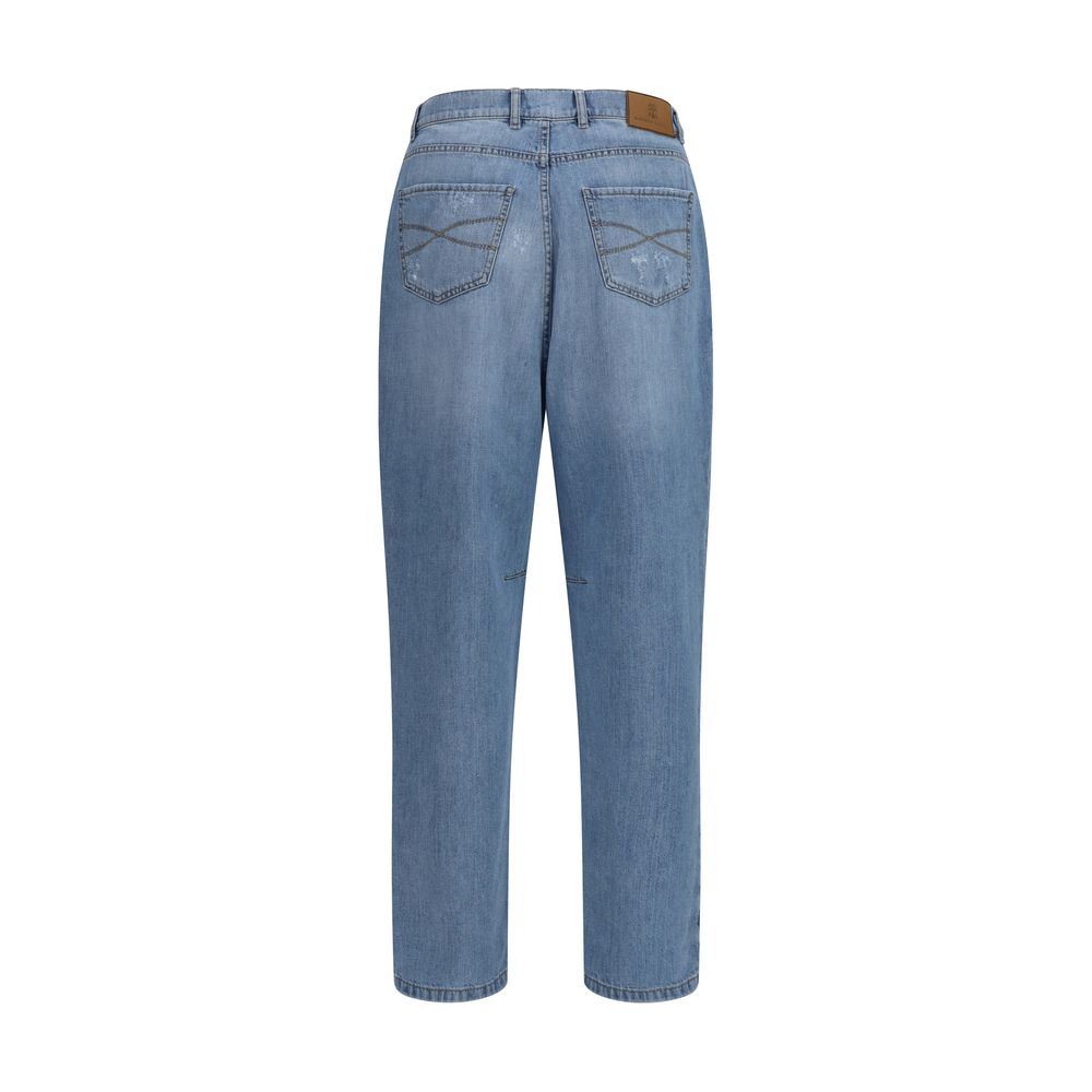 Blue Cotton Straight-Leg Jeans