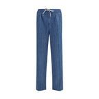 Blue Cotton Casual Pants
